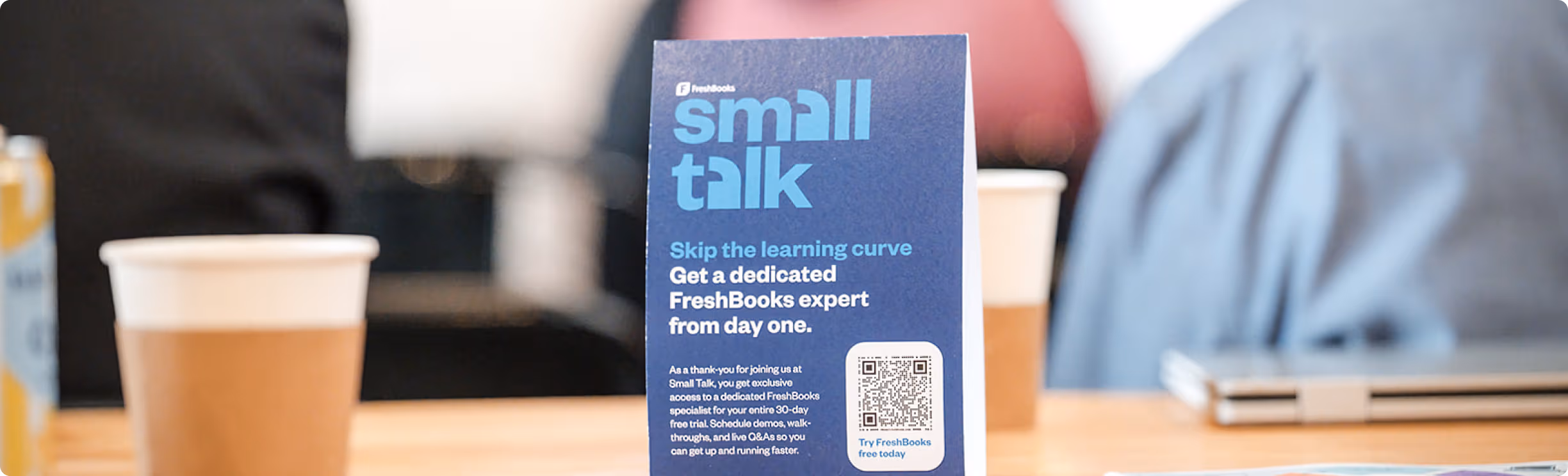table card advertising FreshBooks event: Small Talk