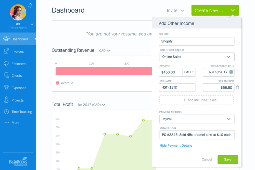 New Revenue Streams Graph on Dashboard FreshBooks Blog