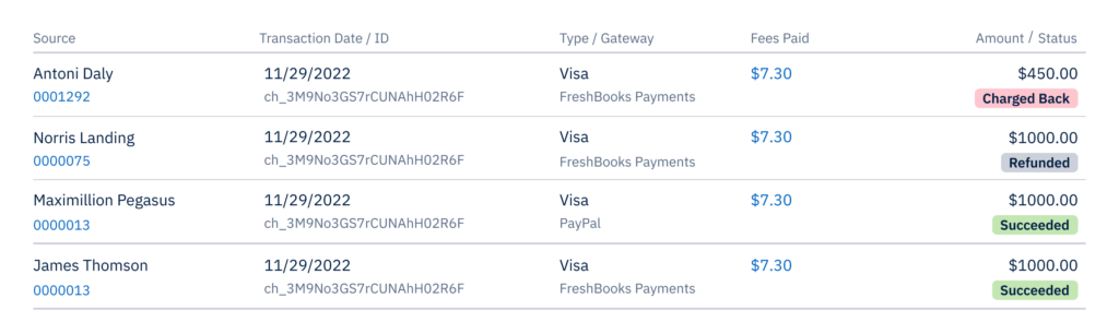 FreshBooks Payments in-app UI screen