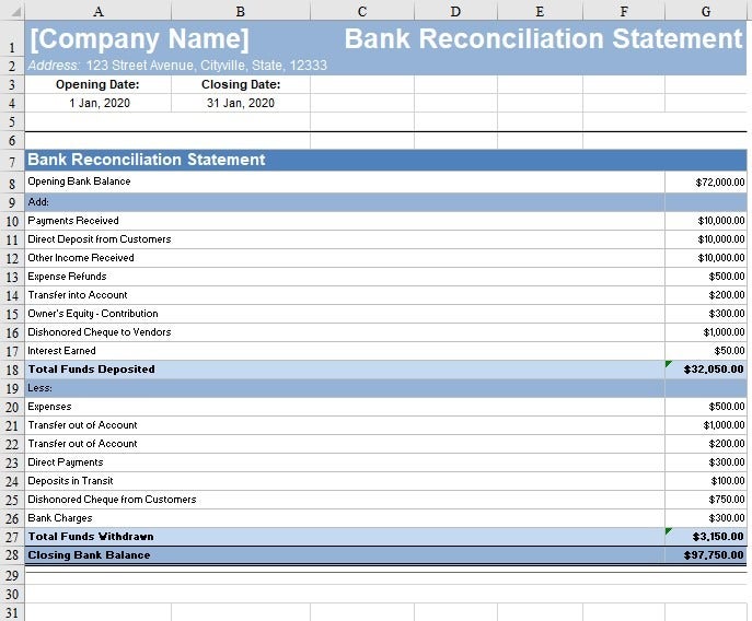 Bank Reconciliation Template Free Download FreshBooks
