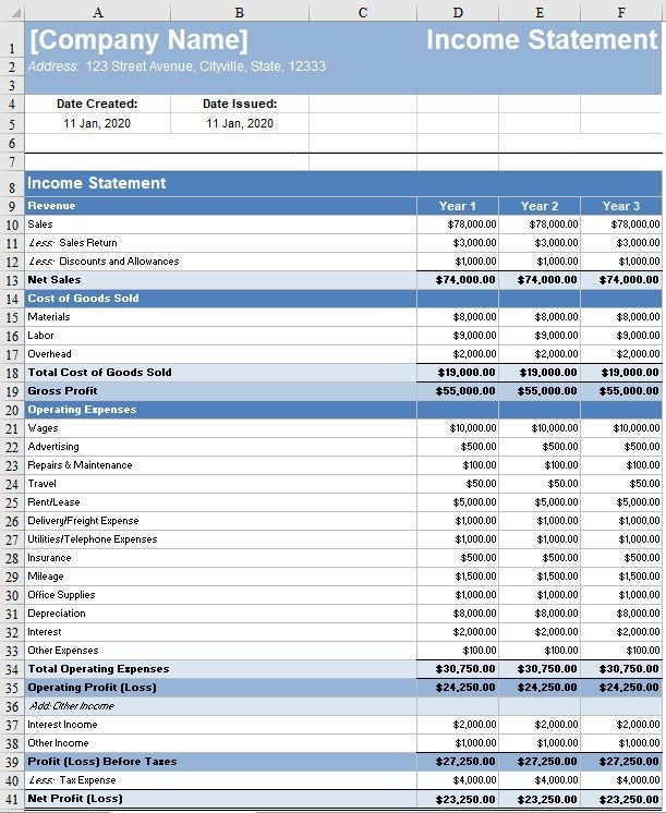 Income Statement Template Free Download Freshbooks 1811