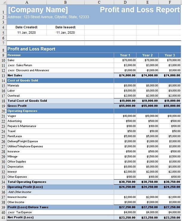 Profit And Loss Template - Income Statement Template Excel