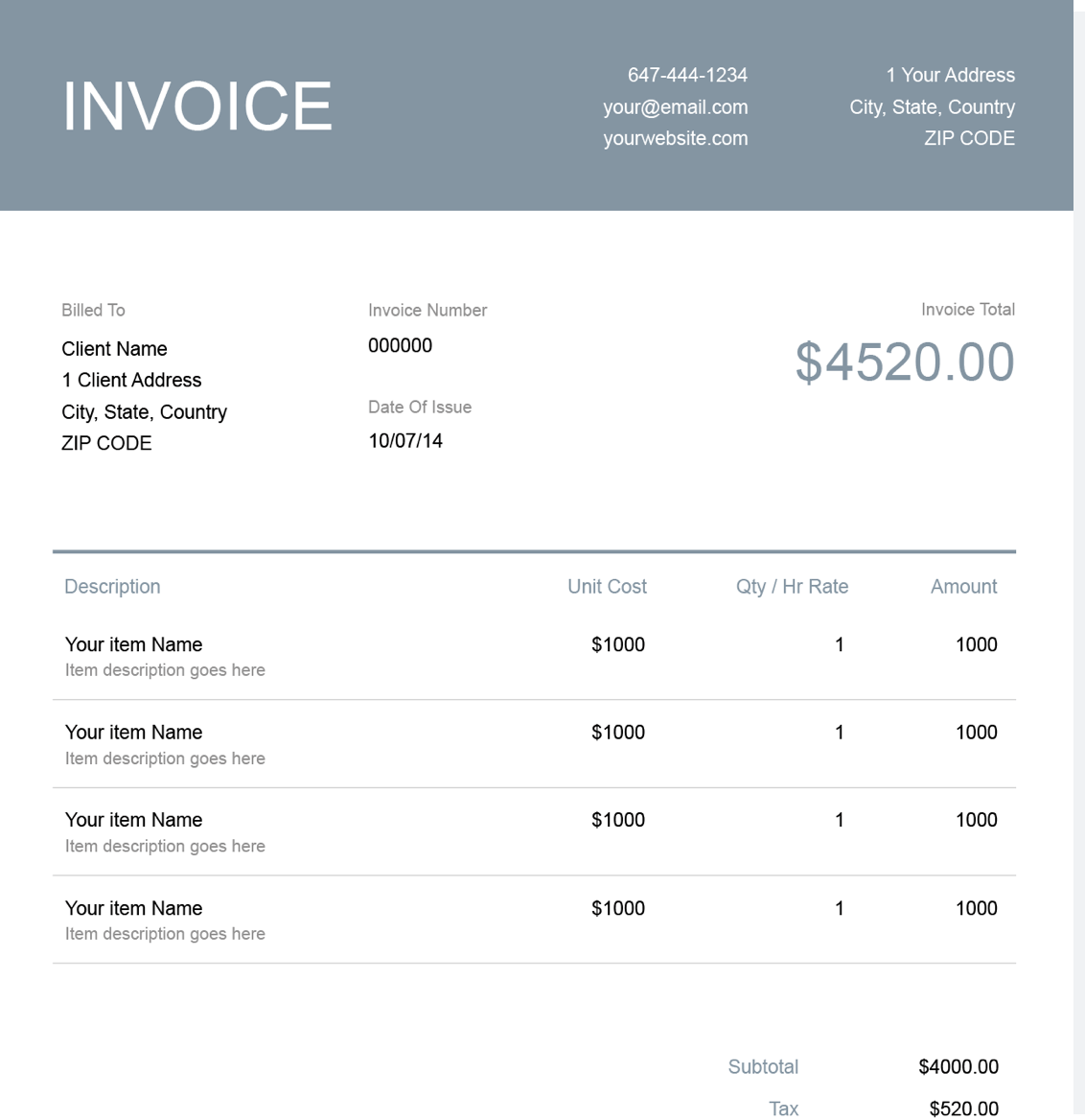 Self Employed Invoice Template Free Custom Templates FreshBooks 