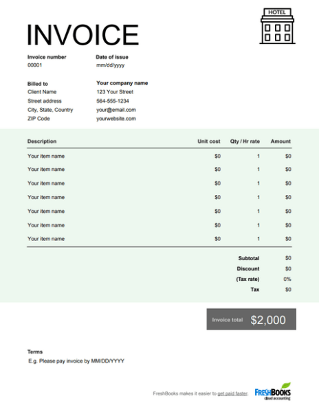 Hotel Invoice Template | Free Downloadable Templates | FreshBooks