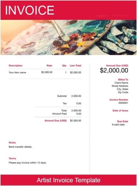 Artist Invoice Template Free Downloadable Templates Freshbooks 3554