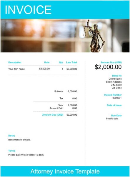 Attorney Invoice Template Free Custom Templates FreshBooks   Invoive Attorney 1 442x600 