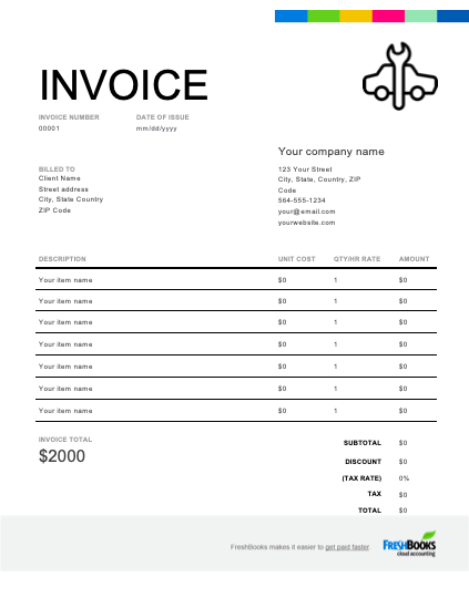 Auto Repair Invoice Template Get Free Templates Freshbooks