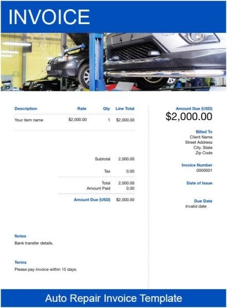 Auto Repair Invoice Template | Get Free Templates | FreshBooks