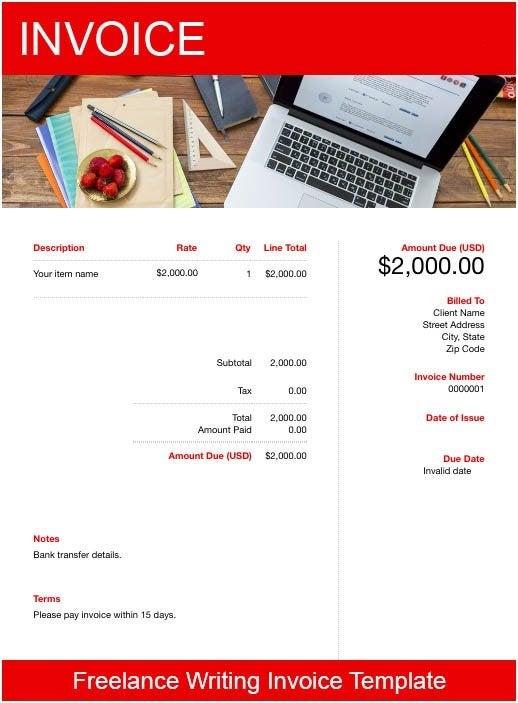 Freelance Writer Invoice Template Free Downloadable Templates