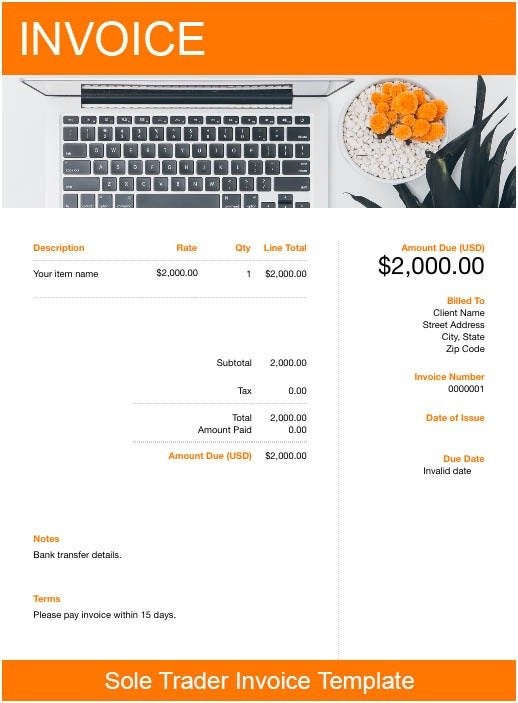 Free Sole Trader Invoice Template 100 Customizable FreshBooks