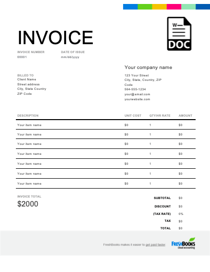 invoice samples in word
