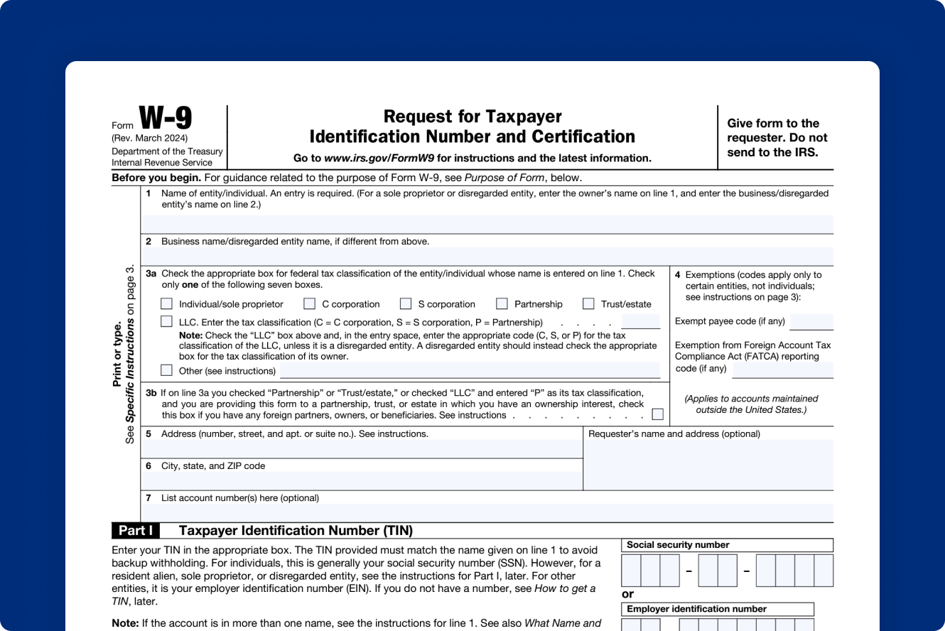 form w 9  pay taxes